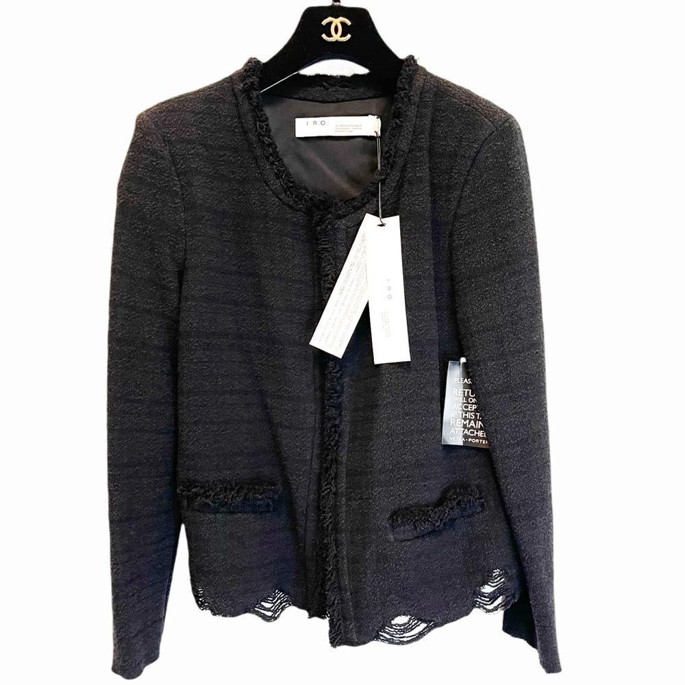 IRO Paris Black Knit Open Blazer Designer Boucle Jacket, Lined FR40 US SZ L NWT